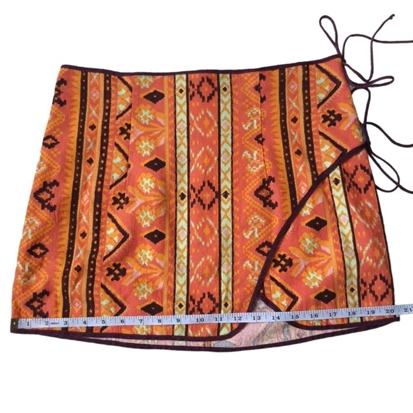 Free People Cleo Wrap Mini Skirt Rust Combo Ties Western Boho Orange Size 6 - Picture 3 of 8